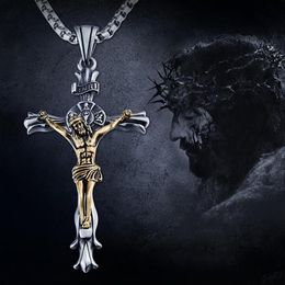 Chains Crucifix Jesus Piece Cross Pendant Necklace For Men Women Stainless Steel Catholic Punk Hip Hop Biker Jewelry345w