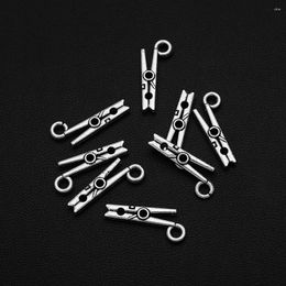 Charms 30pcs/Lot 8x19mm Antique Silver Plated Clip Clothespin Pendant For DIY Jewelry Making Supplies Accessories Bulk Wholesale