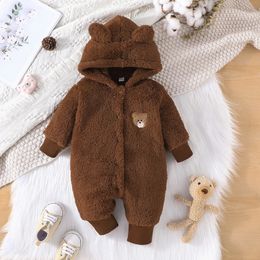 Rompers born Baby Clothes 1 to 18 Months Cartoon Cute Bear Onesies For Girl Boy Long Sleeve Hoodie Warm Winter Infant Romper 231215