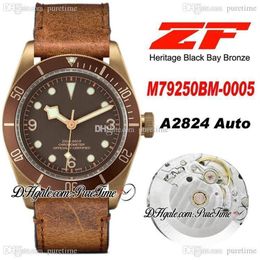 ZF 79250 Bronze A2824 Automatic Mens Watch 43mm Brown Dial Aged Brown Leather Strap Edition Puretime PTTD Nato Strap C142585