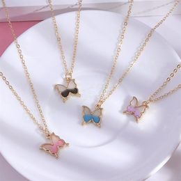 Simple Casual Fashion Women Gold Color Chain Resin Butterfly Pendant Necklace Clavicle Chain Party Jewelry269B