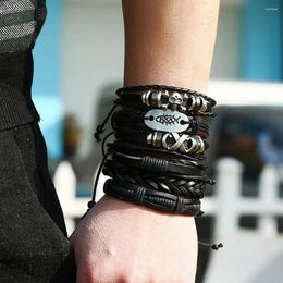 Charm Bracelets 6 Pieces Leather Bracelet Braided Wristband Mens Punk Jewelry Skull