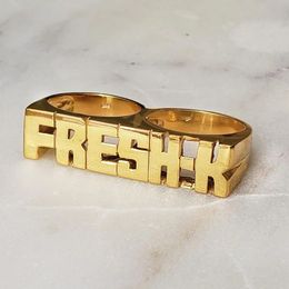 Wedding Rings Custom Name Ring Personalised Double Fingers Ring Hiphop Men Fashion Jewellery 18k Gold-Plated Name Rings Gift Dropshipp 231215