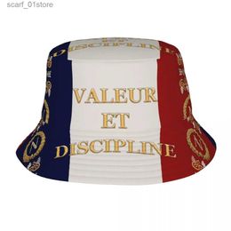 Wide Brim Hats Bucket Hats Tren Noleonic French Flag Bucket Hats Unisex Outdoor Valeur et Discipline Fisherman Cs Hot Summer Beach HeadwearL231216