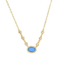 2018 high quality brass fashion jewelry blue fire opal gemstone cz link chain gold silver plated collar gemstone necklace251n