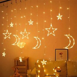 Star Moon Led Curtain Garland String Light Eid Mubarak Ramadan Decoration Islam Muslim Party Decor Al Adha Gift 2202262524