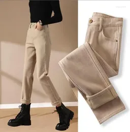 Women's Pants Khaki Straight Leg Jeans For Women In Autumn And Winter Plush High Waisted Slim Versatile Fit With Narrow