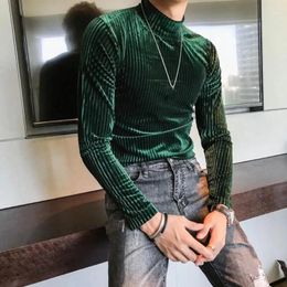 Men's T Shirts Long-sleeve Striped Top Mock Collar Pullover Sweatshirt Warm Slim Fit Casual Fall Winter