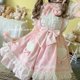 Pants Japanese Summer Women Cute Lolita Skirt Straps Pink Red Black Blue Polka Dot Heart Bow Skirt Cute Kawaii Ruffles Tiered Skirts