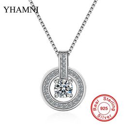 YHAMNI 100% 925 Sterling Silver Fashion Round Crystal Pendant Necklace Full CZ Diamond Chain Jewellery for Women Gift DZ223274S