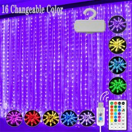 16 Kinds Variable Colour Curtain Light String 3*3M 300 LED Flashing Fairy Lights 7 Modes Remote Control Hanging Drip Strings Bedroom LL