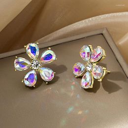 Stud Earrings U-Magical Temperament AB Bright Colour Crystal Flowers Earring For Women Bling Rhinestones Metal Jewellery