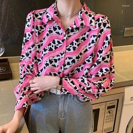 Women's Blouses Casual Leopard Print Women Blouse Tops Summer Female Turn Down Collar Long Sleeve Button OL Workwear Shirts