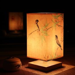 Other Home Decor Vintage Chinese Style Wooden Table Lamp Retro Landscape Painting Desk Lamp Lights for Room Decoration Personality Beside Lamp 231216