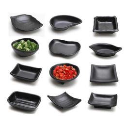 Melamine Black Dipping Soy Sauce Dishes Sushi Wasabi Doufu Snack Plate Japanese Restaurant Dining Dinnerware232o