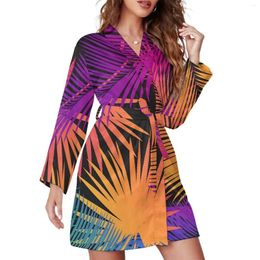 Women's Sleepwear Tropical Leaf Pyjama Robe Palm Tree Leaves Long Sleeves Room Pyjamas Robes Lady V Neck Cute Nightgown Spring Custom Dress