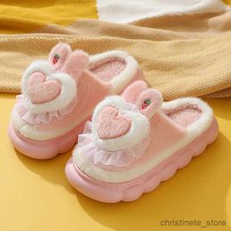 Slipper Cute Heart-shaped Girls Fluffy Slippers Winter Women Warm Home Shoes Plush Indoor Thick Sole Slides Woman Flat Fur Slippers R231216