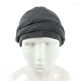 Berets Men Turban HeadWrap HaloTurban Durag Comfy Chemo Hat Satin Lined HeadScarf Muslim Hijab330H