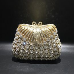 Evening Bag Gold Colour Flower s Clutch Bags Crystal Purse Stones Metal Clutches Small Minaudiere Handbag Wedding 231216