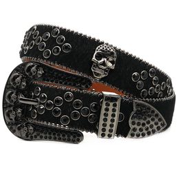 Fashion Designer Bb Simon Belts for Women Men Shiny Skull buckle diamond belt Classic diamond crown leather buckle and comfortable soft durable faux leather