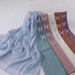 Scarves Silver Wrinkled Butterfly Long Scarf Hui Ethnic Gauze Middle East African Headscarf