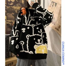 Autumn Winter Hong Kong Style Loose Joker Casual Y2K Gothic Handsome Trend Couple Sweater Men and Women Tops