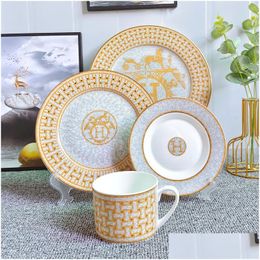 Dinnerware Sets Ceramic Tableware Set Steak Plate El Dinner European Western-Style Snack Coffee Cups And Saucers Gift Box Drop Deliv Dh6Ow