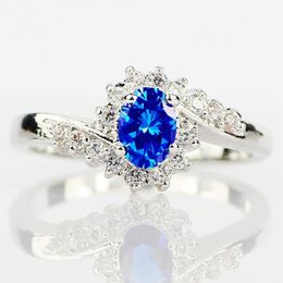 10pcs Silver plated Natural Sapphire Gemstones Opal Birthstone Bride Princess Wedding Engagement Strange Ring Size 6 7 8 9 103042