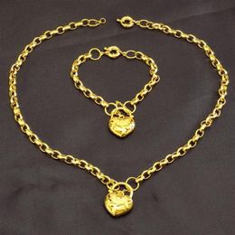 Yellow Gold Vacuum Plating Heart Belcher Padlock Pendant Necklace & Bracelet For Women Necklaces254c