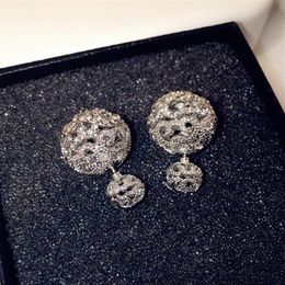 Bling Bling ins fashion designer double sided super glittering full rhinestones hollow flower stud earrings for woman girls287v