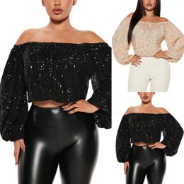 Women's Blouses Long Sleeve Sequin Tops For Women Off The Shoulder Glitter Sparkly Dressy Party Shirts Holiday Evening