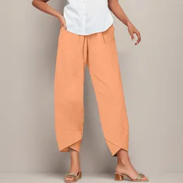 Women's Pants Ladies Solid Color Casual Cotton Summer High Waist Long Straight Trousers Women Pantalones Home Wide Leg