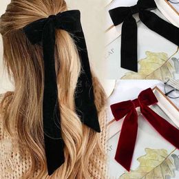 Hair Accessories Headwear Vintage Big Large Velvet Bow Hairpins Barrettes For Women Girls Wedding Long Ribbon Korean Hair Clip Hairgrip Hair Accessories