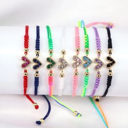 Bangle 10Pcs Rainbow Braided Bracelet Heart Shape Love Cz Simple Trendy Ladies Thread Rope Cords Jewellery Gift Charm Bracelets 231215