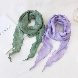 Scarves Headscarf Female Scarf Soft Solid Colour Pleated Embossed Small Shawl Cotton Linen Triangle Autumn