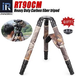 Holders RT90CM Camouflage Professional Carbon Fiber Tripod Birdwatching Heavy Duty Camera Stand Stable with 75mm Bowl for DSLR Cameras