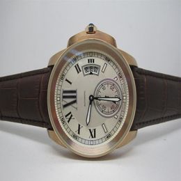 Male watch automatic watches Rose gold watchcase leather strap white face wristwatch 101331a