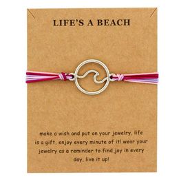 Girls Adjustable Ftiendship Statement Jewelry with Card Make a Wish Silver Wave Charm Bracelets for Women252k