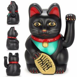 New 1Pcs 17 85m Big Black Classic Lucky Wealth Electric Wink Cat Waving Cat Beckoning Maneki Feng Shui Crafts Home Decor Gifts195g