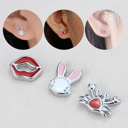 Stud Earrings Romance Sexy Lips Red Women's Stainless Steel Pink Cute Crab Jewelry