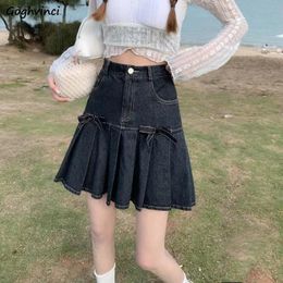 Pants Mini Skirts Women Pleated Fashion Casual Haruku Allmatch Denim Female Korean Style Hot Sale Bow Solid Creativity Simple Girls