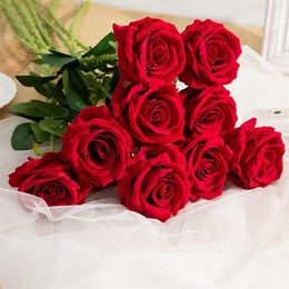 Decorative Flowers & Wreaths Artificial Red Rose Living Room Home Decoration Accessories Thanksgiving Wedding Diy Bouquet Silk275C