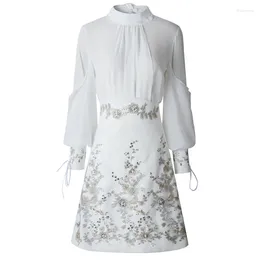 Party Dresses Fashion Two Piece Sets For Women 2023 Spring Summer Clothes White Chiffon Blouses Beaded Embroidery Skirts Suits
