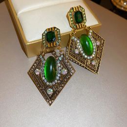 Dangle Chandelier FYUAN Vintage Style Geometric Drop Earrings for Women Green Crystal Jewellery Accessories 231216