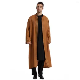 Ethnic Clothing Islamic Products Qamis Man Solid Color Thobes For Men Abaya Robe Embroidery Cardigan Muslim Fashion Kaftan Arabic Tunic