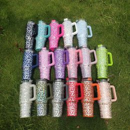 Laser leopard design 40oz tumbler designer tumblers handle lid straw beer mug water bottle outdoor camping cup