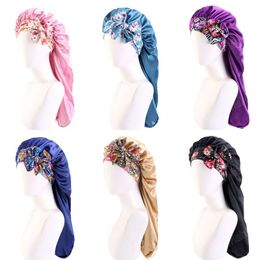 New Long Satin Bonnets with Tie Band Silky Sleep Cap Extra Large Bonnets For Curly Hair Adjustable Silky Sleep For Women