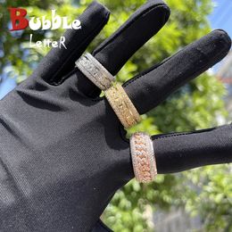 Solitaire Ring Bubble Letter Gold Colour for Men Iced Out Real Copper Spinning in the Middle Hip Hop Jewellery Trend Charms Korea 231216