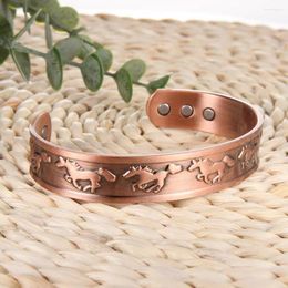 Bangle Copper Bracelet For Men 99.99% Pure Magnetic 3500 Gauss Horse Pattern Adjustable Cuff