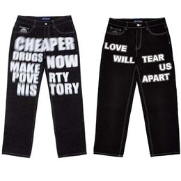 Men's Pants Minus Two Hip Hop Letter Graphic Print Baggy Jeans Black Men Women New Haruku Gothic Wide Trousers Streetwear